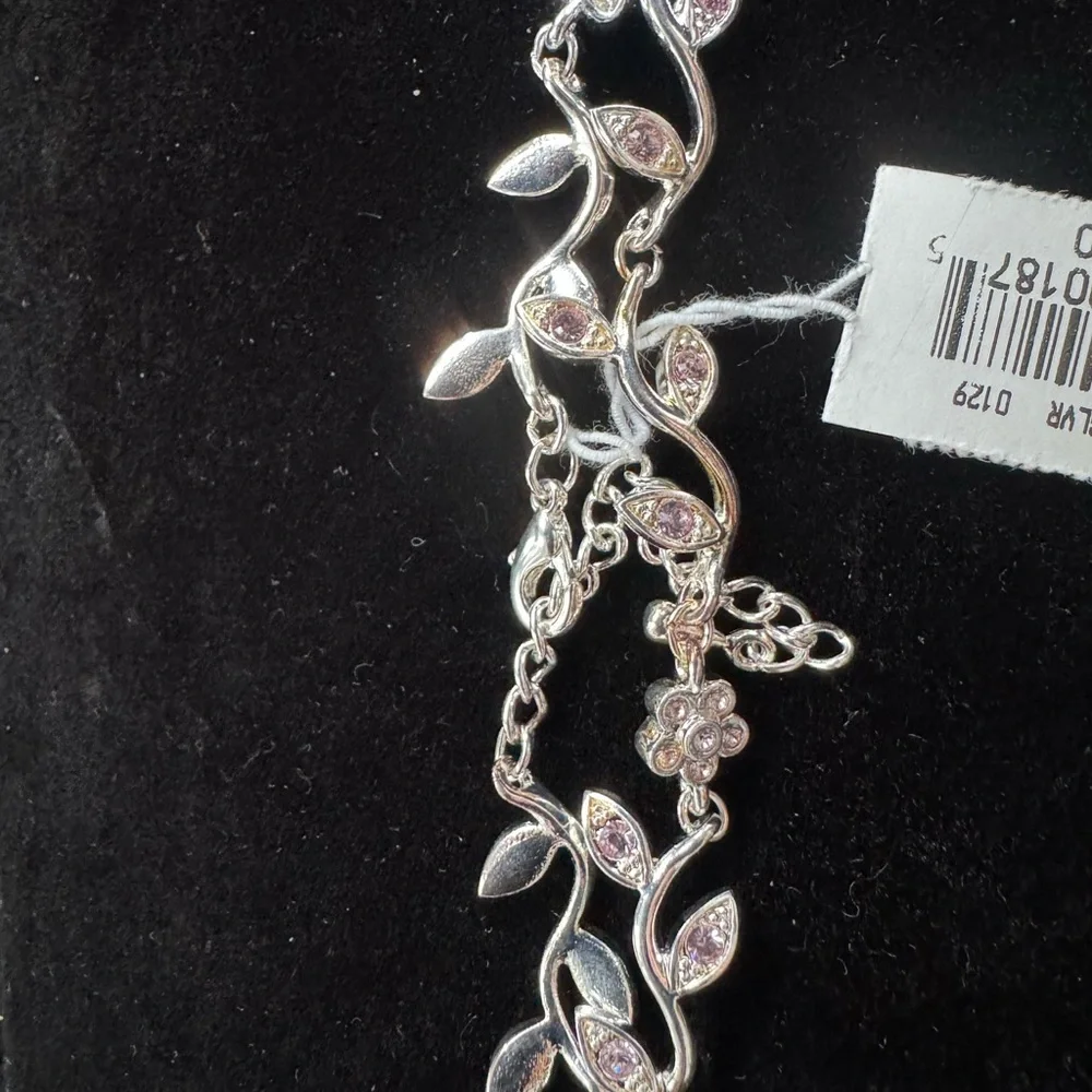 Silver Floral Pink Cubic Zirconia Bracelet